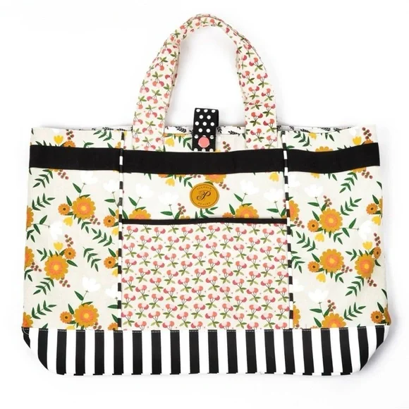 NEW Plunder Floral and Striped Canvas Tote Bag - Picture 3 of 6